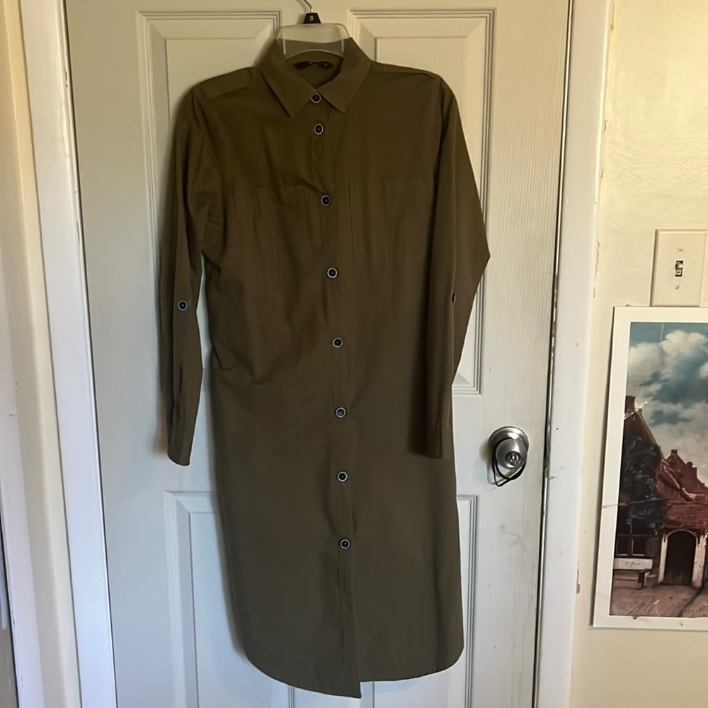 Long navy green dress shirt
